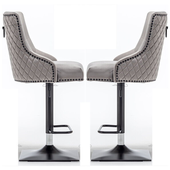 Camarillo Light Grey Velvet Bar Stools With Black Base In Pair