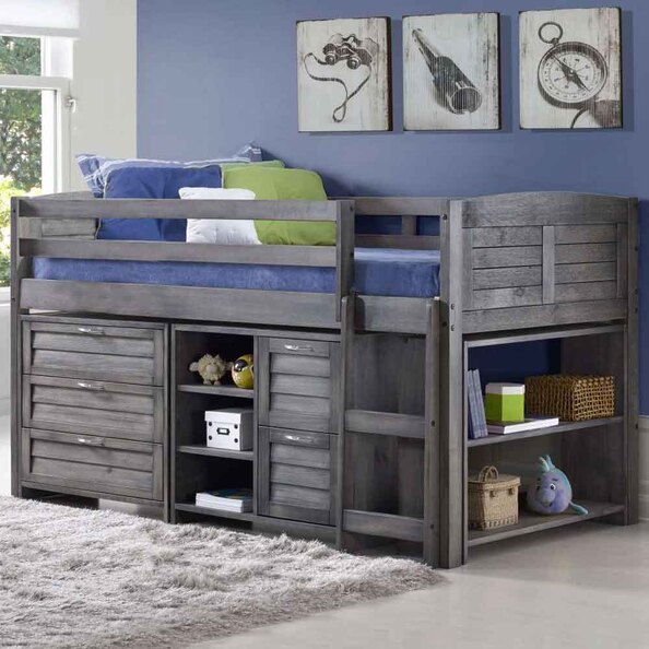 Camden Wooden Children Mid Sleeper Bed Right Ladder In Dark Grey