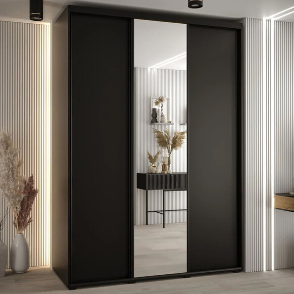 Canon Small Wooden Wardrobe With 3 Sliding Doors In Black