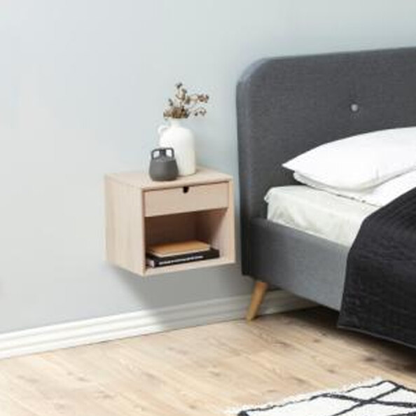 Canton Large Wooden Wall Hung Bedside Cabinet In White Oak