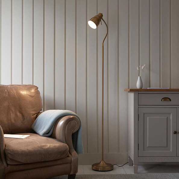 Canton Metal Floor Lamp In Brushed Aged Brass