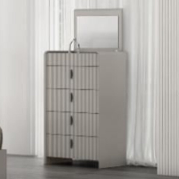 Canton Wooden Chest Of 4 Drawers With Mirror In Flannel Grey