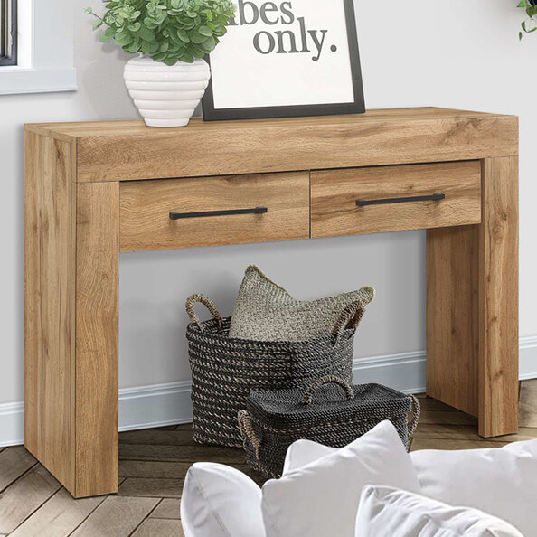 Canton Wooden Console Table With 2 Drawers In Oak
