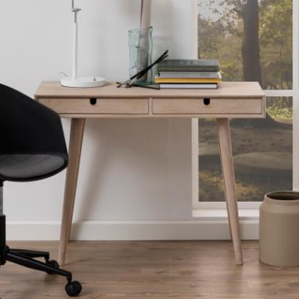 Canton Wooden Laptop Desk With 2 Drawers In White Oak