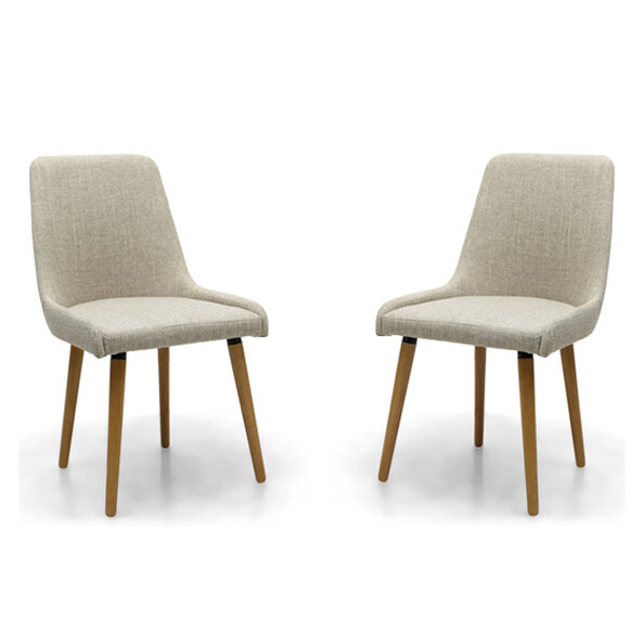Chioa Natural Fabric Dining Chairs With Oak Legs In Pair