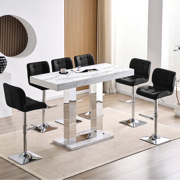 Caprice Large Filo Effect Gloss Bar Table 6 Candid Black Stools