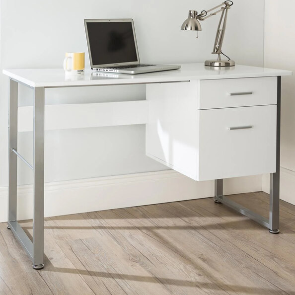 Carbine Wooden Laptop Desk With 2 Drawers In White
