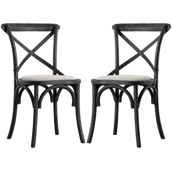 Caria Cross Back Black Wooden Dining Chairs In Pair