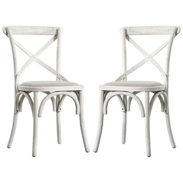 Caria Cross Back Natural Wooden Dining Chairs In Pair