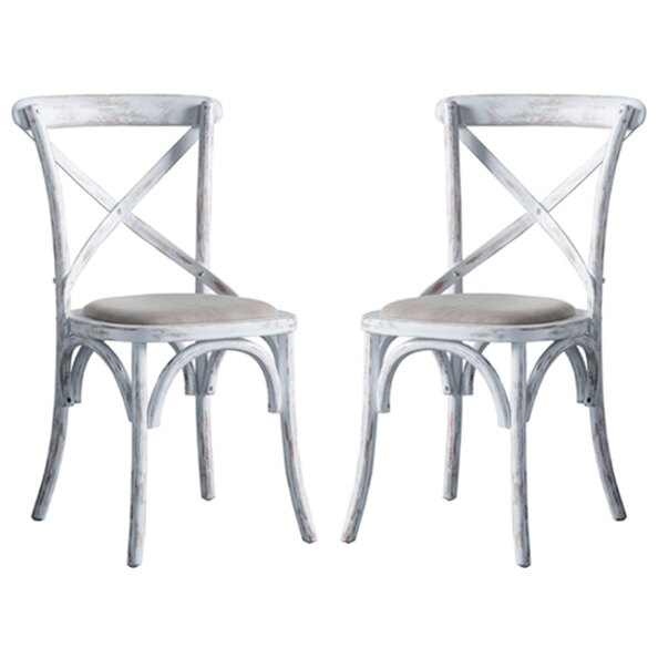 Caria Cross Back White Wooden Dining Chairs In Pair