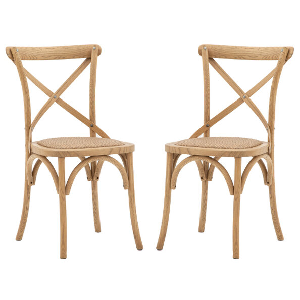 Caria Natural Wooden Dining Chairs With Rattan Seat In Pair