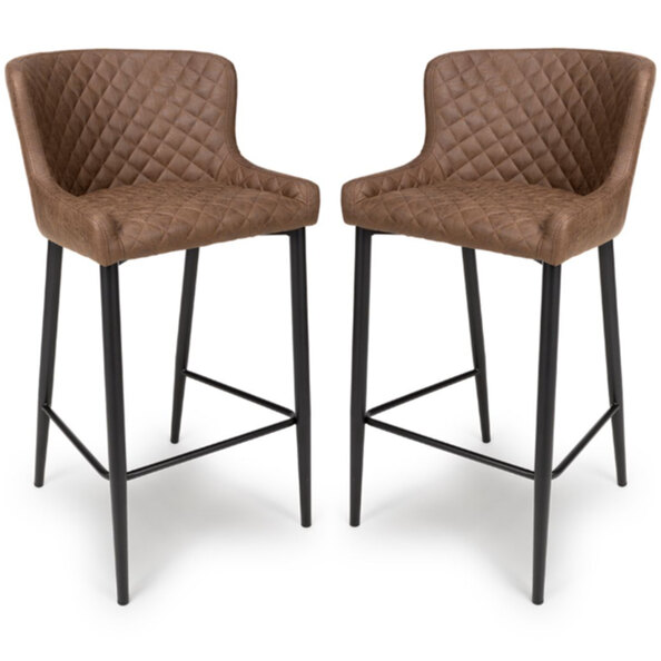 Caribou Antique Brown Fabric Bar Stools With Metal Legs In Pair