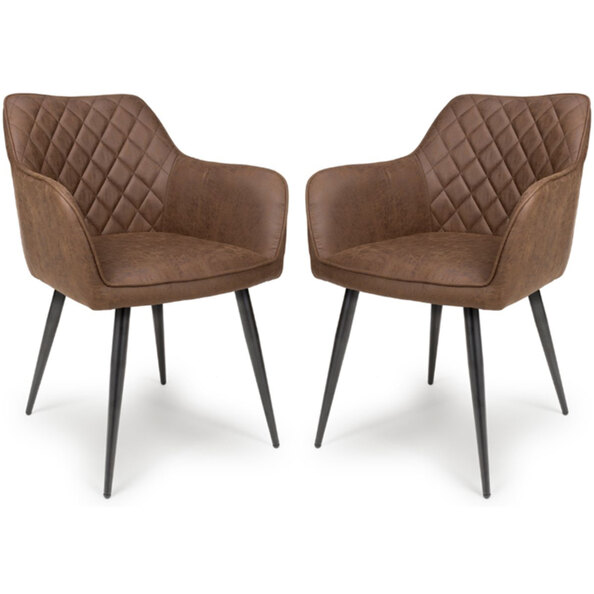 Caribou Antique Brown Fabric Carver Dining Chairs In Pair