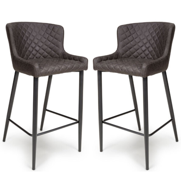 Caribou Grey Fabric Bar Stools With Metal Legs In Pair