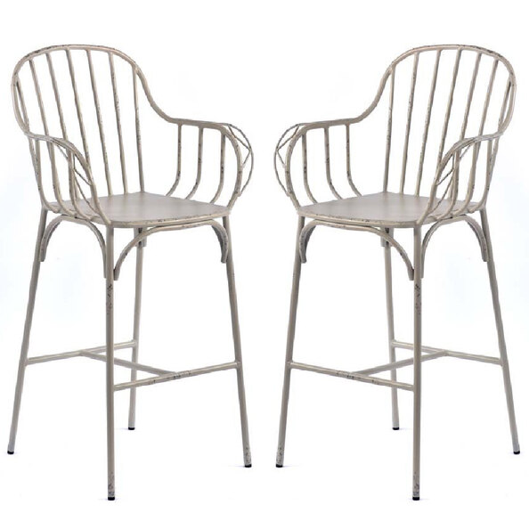 Carla Vintage White Aluminium Outdoor Bar Chairs In Pair