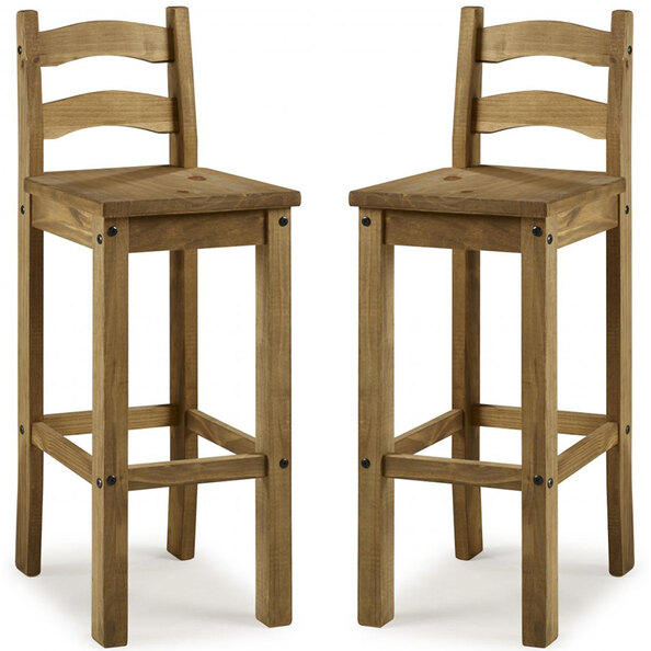 Carlen Distressed Oak Wooden Bar Chairs In Pair