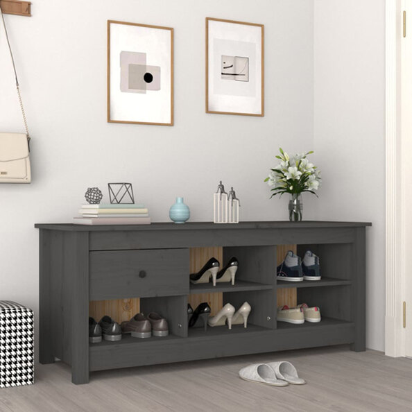 Carlsbad Pinewood Shoe Storage Bench In Grey