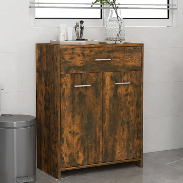 Carlton Wooden Bathroom Cabinet With 2 Doors In Smoked Oak