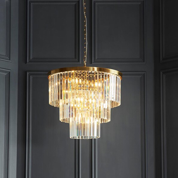 Carmel 7 Light Glass Pendant Light In Brushed Aged Brass
