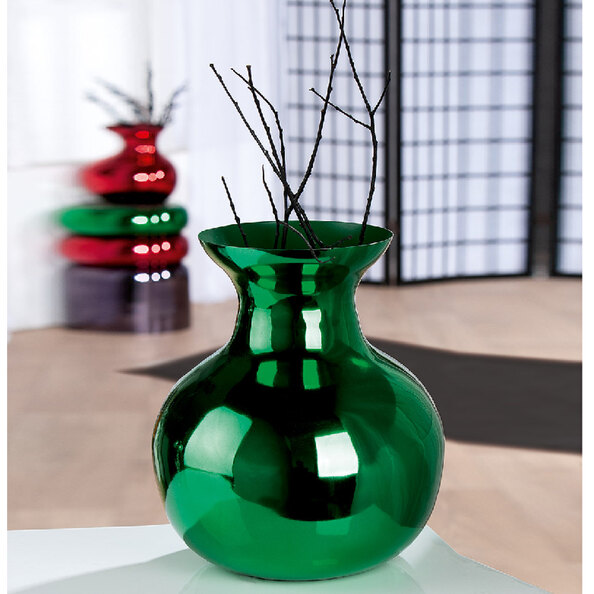 Carnation Iron Vase In Shiny Green