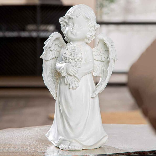 Carnation Large Poly Angel Sculpture In White
