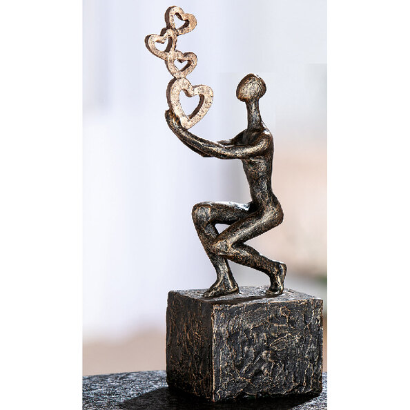 Carnation Synthetic Resin Person Flying Hearts Sculpture In Antique