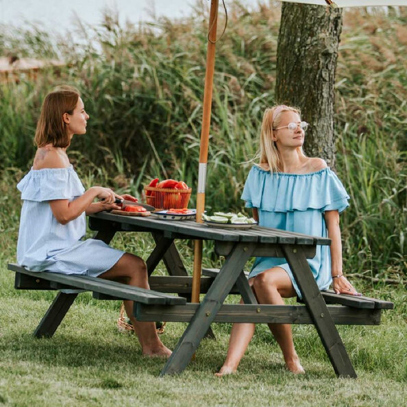 Caius Wooden Picnic Table With Bench In Dark Grey