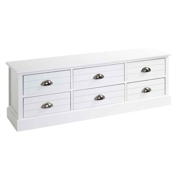 Carthage Wooden Seating Bench With 6 Drawers In White