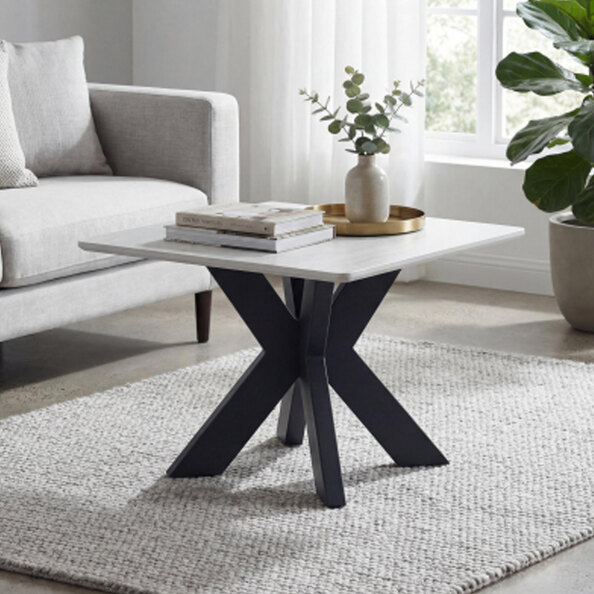Cartmel Ceramic Top End Table in Ivory