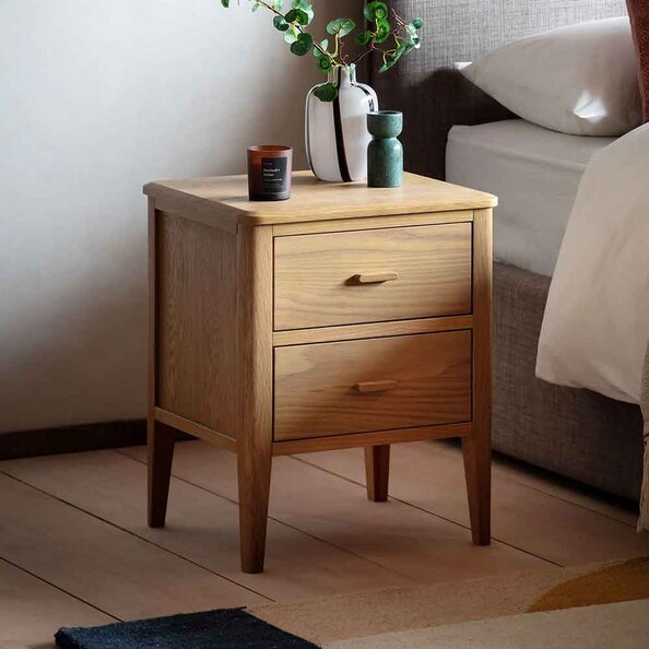 Cary Wooden Bedside Cabinet With 2 Drawers In Natural