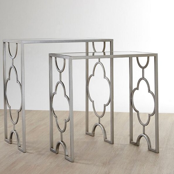 Cascade Clear Glass Top Set Of 2 Side Tables With Silver Frame