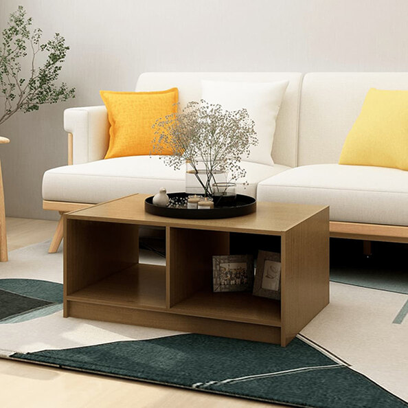 Cason Solid Pinewood Coffee Table With Shelf In Honey Brown