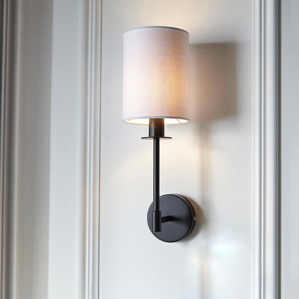 Casper Fabric Cylinder Shade Wall Light In Matt Black
