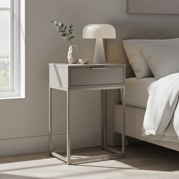 Caspian Metal Side Table with 1 Drawer in Cashmere Brown