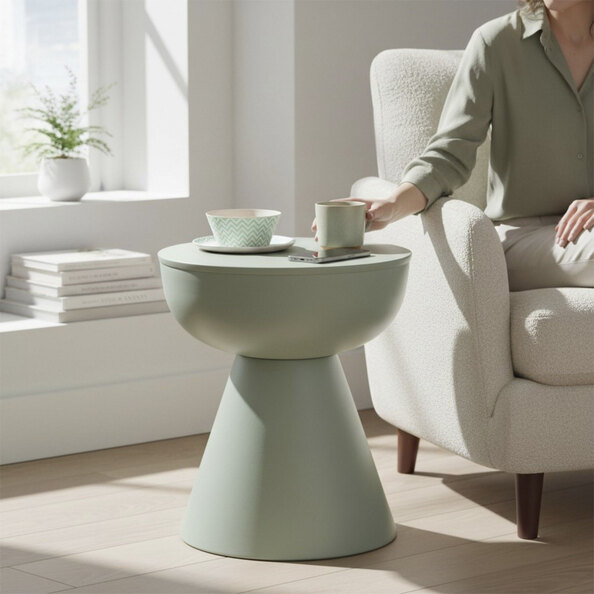 Caspian Round Metal Side table in Green