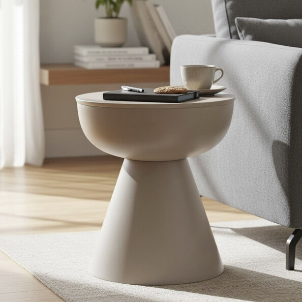 Caspian Round Metal Side table in Grey