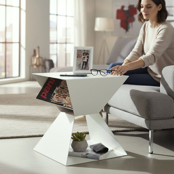 Caspian Square Metal Side table in White