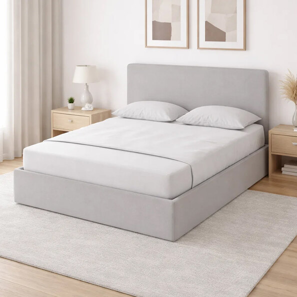 Catskill Fabric Ottoman Storage Small Double Bed In Soft Grey
