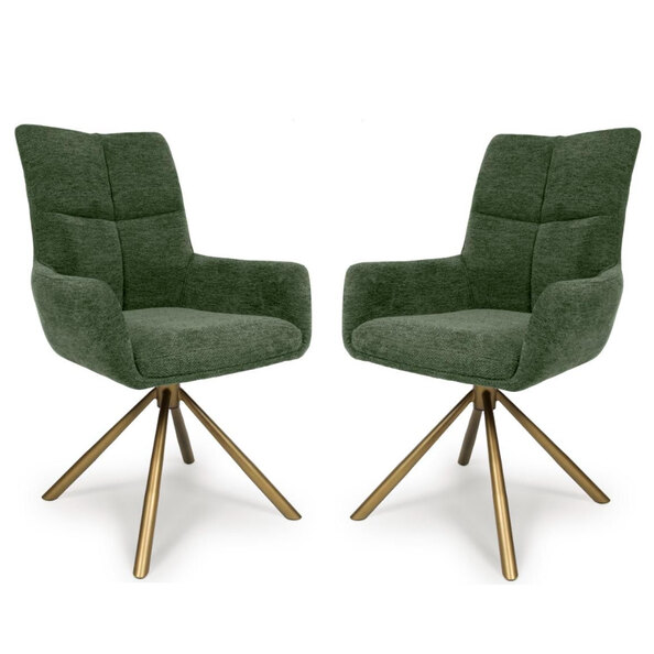 Cavino Green Fabric Dining Chairs With Bronze Legs In Pair