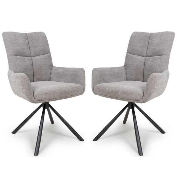 Cavino Pewter Fabric Dining Chairs With Black Legs In Pair