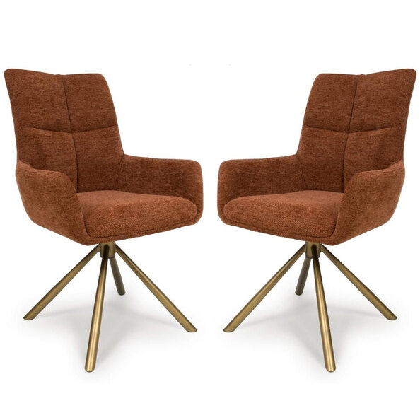 Cavino Rust Fabric Dining Chairs With Bronze Legs In Pair