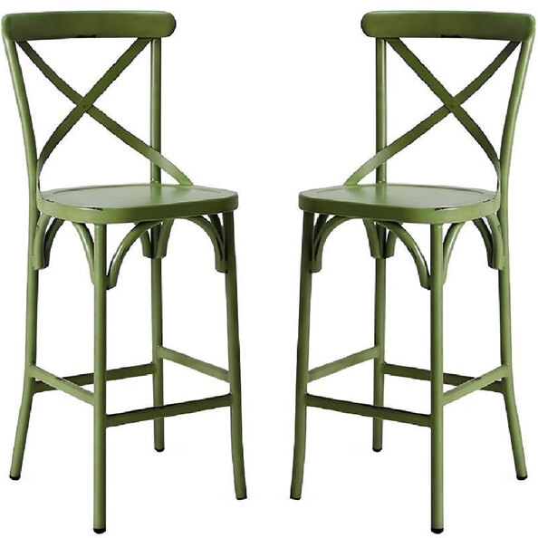 Cayuga Vintage Green Aluminium Outdoor Bar Chairs In Pair