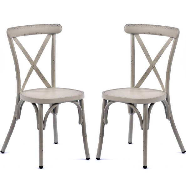 Cayuga Vintage White Aluminium Outdoor Side Chairs In Pair
