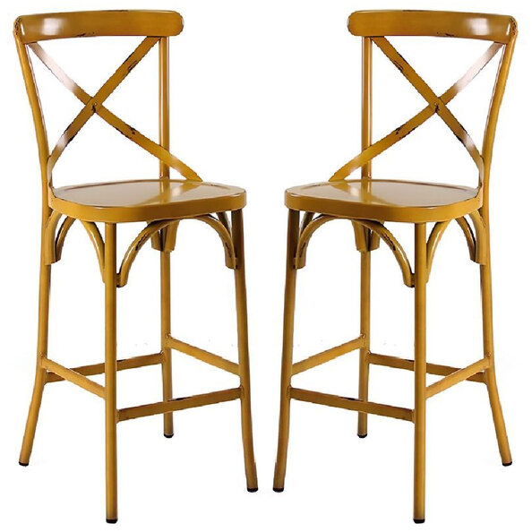 Cayuga Vintage Yellow Aluminium Outdoor Bar Chairs In Pair