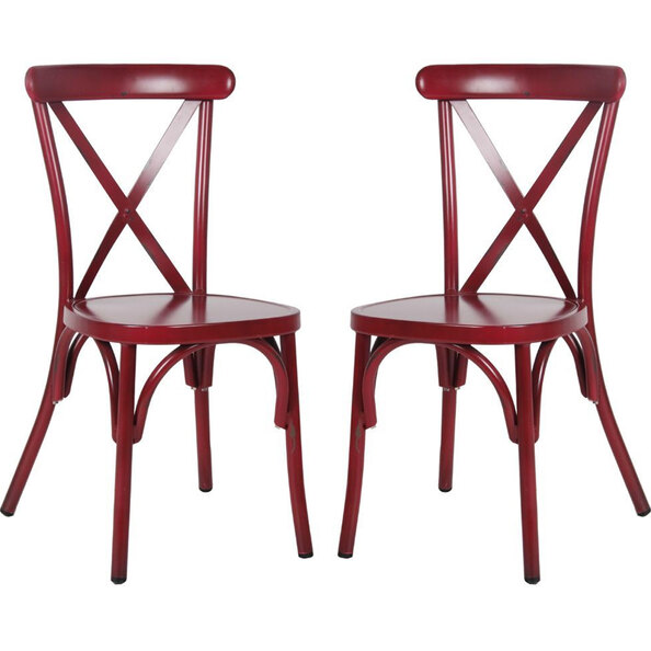 Cayuga Garden Vintage Red Aluminium Stackable Sidechair in Pair