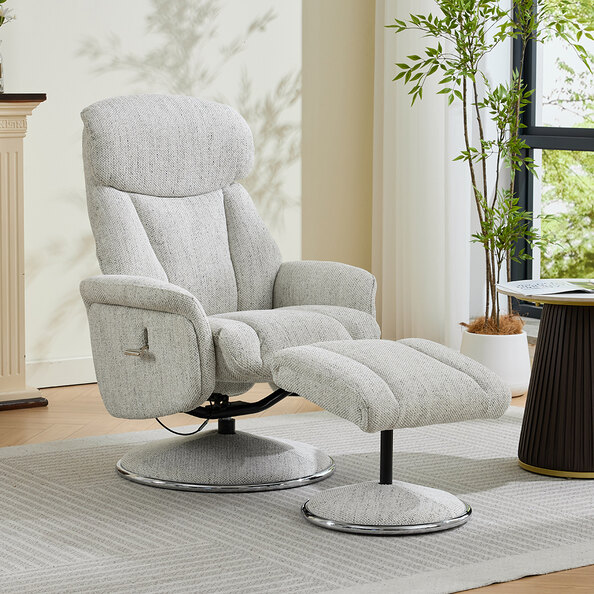Cazira Fabric Swivel Recliner Chair with Footstool in Dove