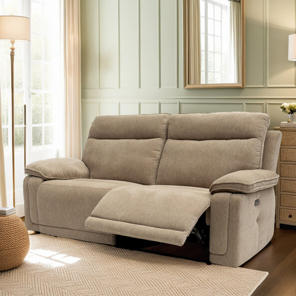 Celeste Fabric Electric Recliner 3 Seater Sofa in Camel