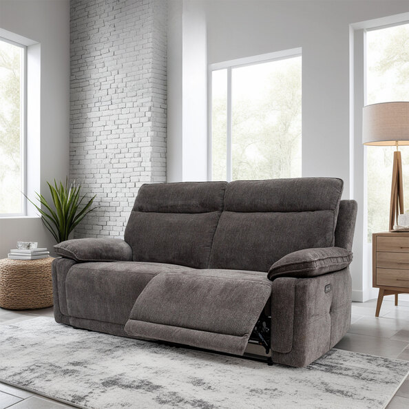 Celeste Fabric Electric Recliner 3 Seater Sofa in Charcoal