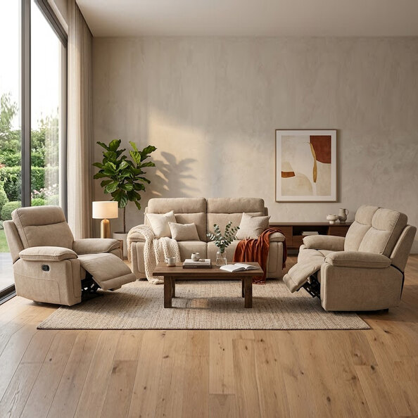 Celeste Fabric Electric Recliner Sofa Suite in Camel