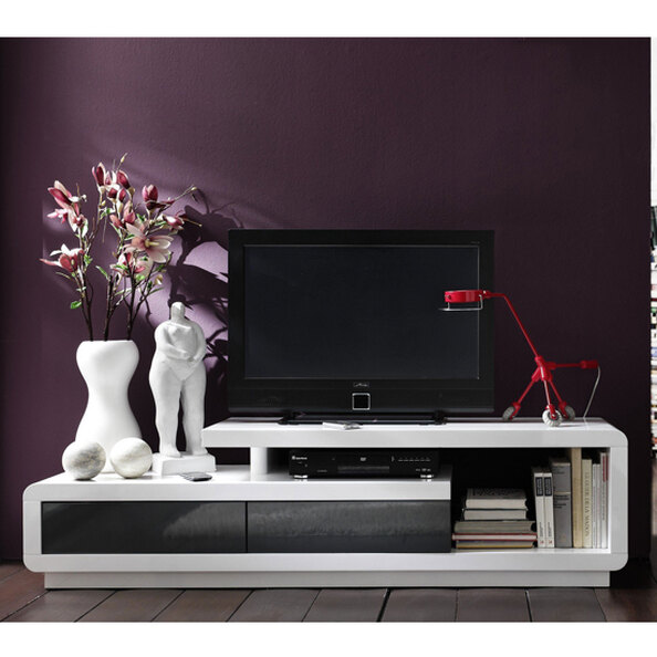 Celia Wooden TV Stand In High Gloss White And Grey With 2 Drawers